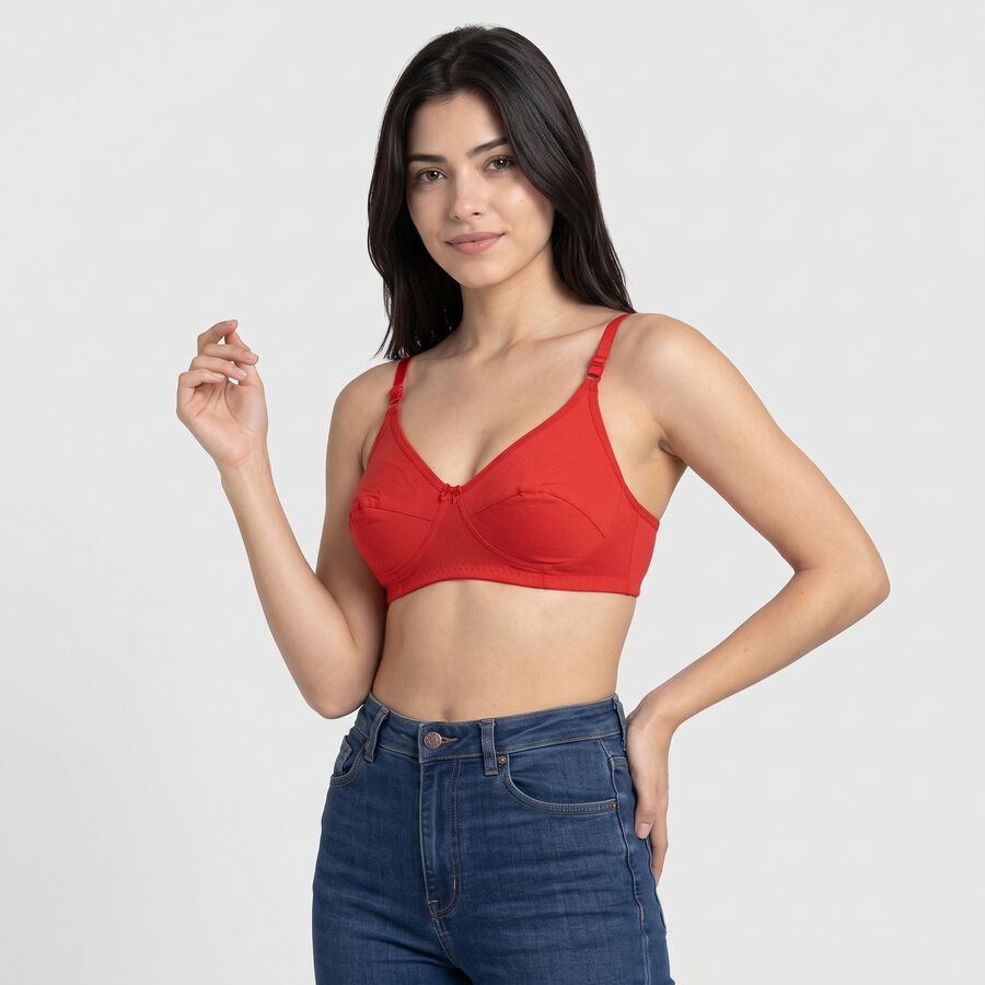 Women's Red 100% Cotton V Neck Bralette Bra, मरून, large