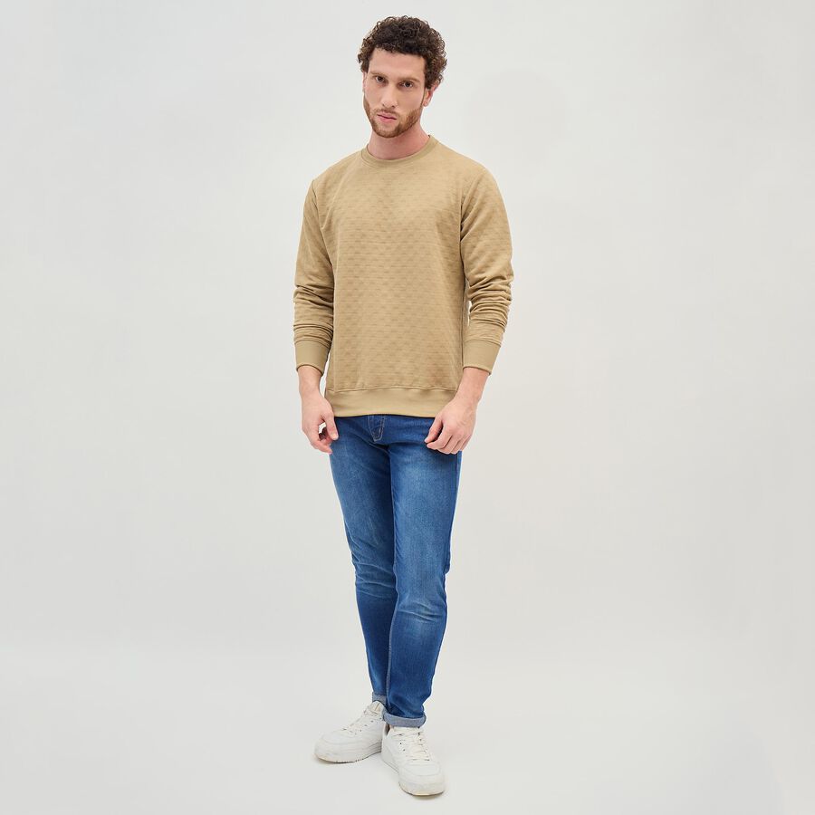 Men's Muted Beige Crew Neck Casual Sweatshirt, Beige, large image number null