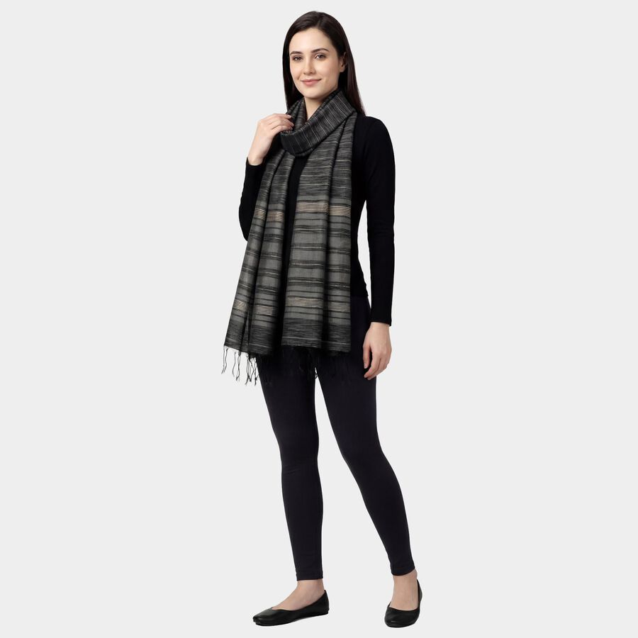 Women's Black Striped Dupatta, काला, large