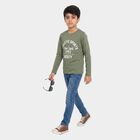 Boys Olive Green Round Neck Regular T-Shirt, ओलिव, small
