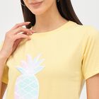 Ladies Light Yellow Cotton Round Neck Embellished T-Shirt, Yellow, small image number null