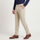 Men's Beige Slim Fit Flat-Front Casual Trousers, गहरा पीला, small