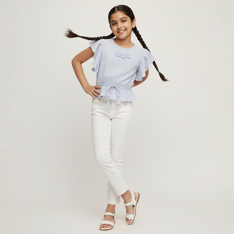 Girls Light Powder Blue Round Neck Casual T-Shirt, Light Blue, large image number null