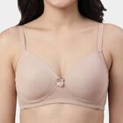 Women's Brown V-Neck Padded Wire-Free T-Shirt Bra, Brown, small