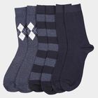 Motif and Stripe Crew Length Socks, Navy Blue, small image number null