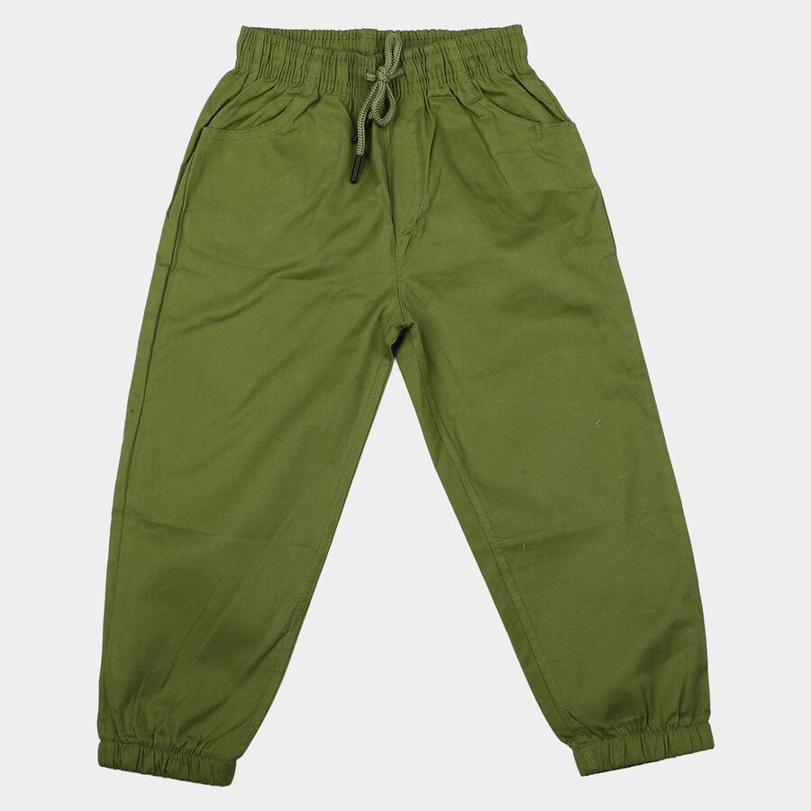 Boys' Olive Green Regular Fit Drawstring Jogger Trousers, Olive, large