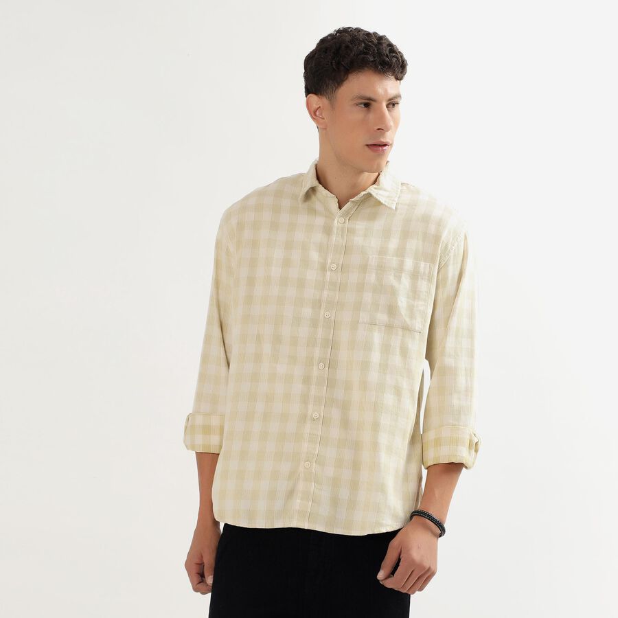 Men's Light Green Cotton Regular Collar Casual Shirt, Light Green, large image number null