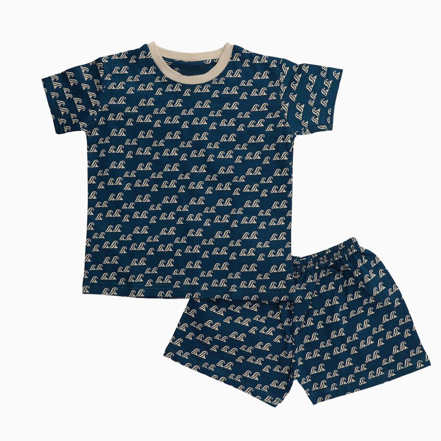 Boys' Night Suit, मध्यम नीला, large image number null