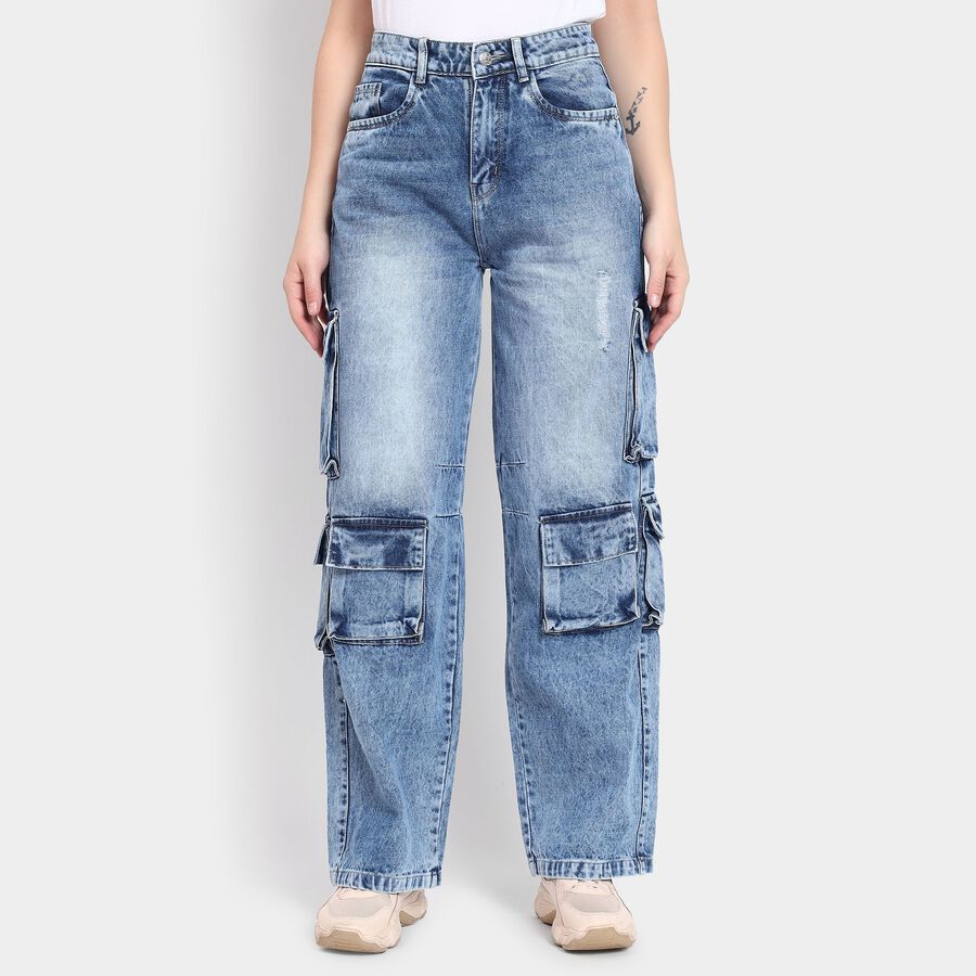 Ladies' 100% Cotton Jeans, Mid Blue, large image number null