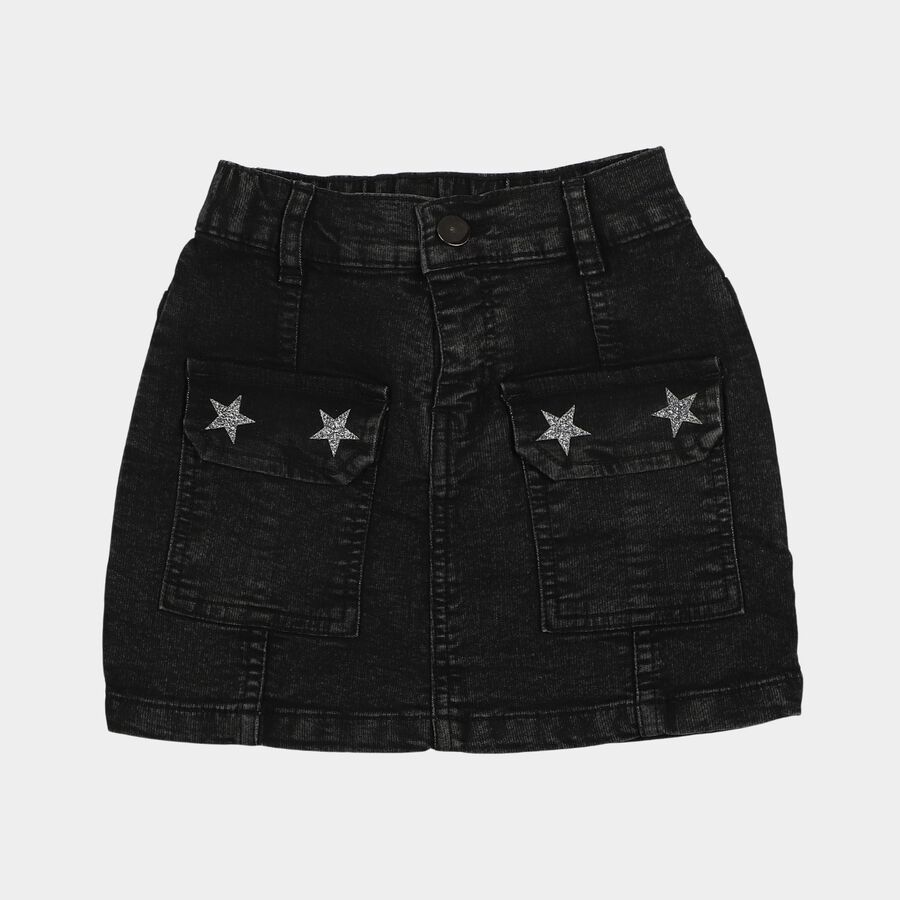 Girls Black Regular Fit Solid Skirt, काला, large