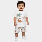 Infants' White Cotton Round Neck Printed Baba Suit, ऑफ व्हाइट, small
