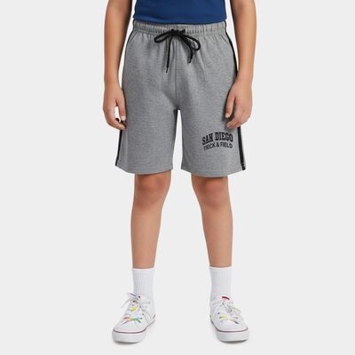 Boys Melange Mid Grey Regular Fit Printed Bermuda Shorts