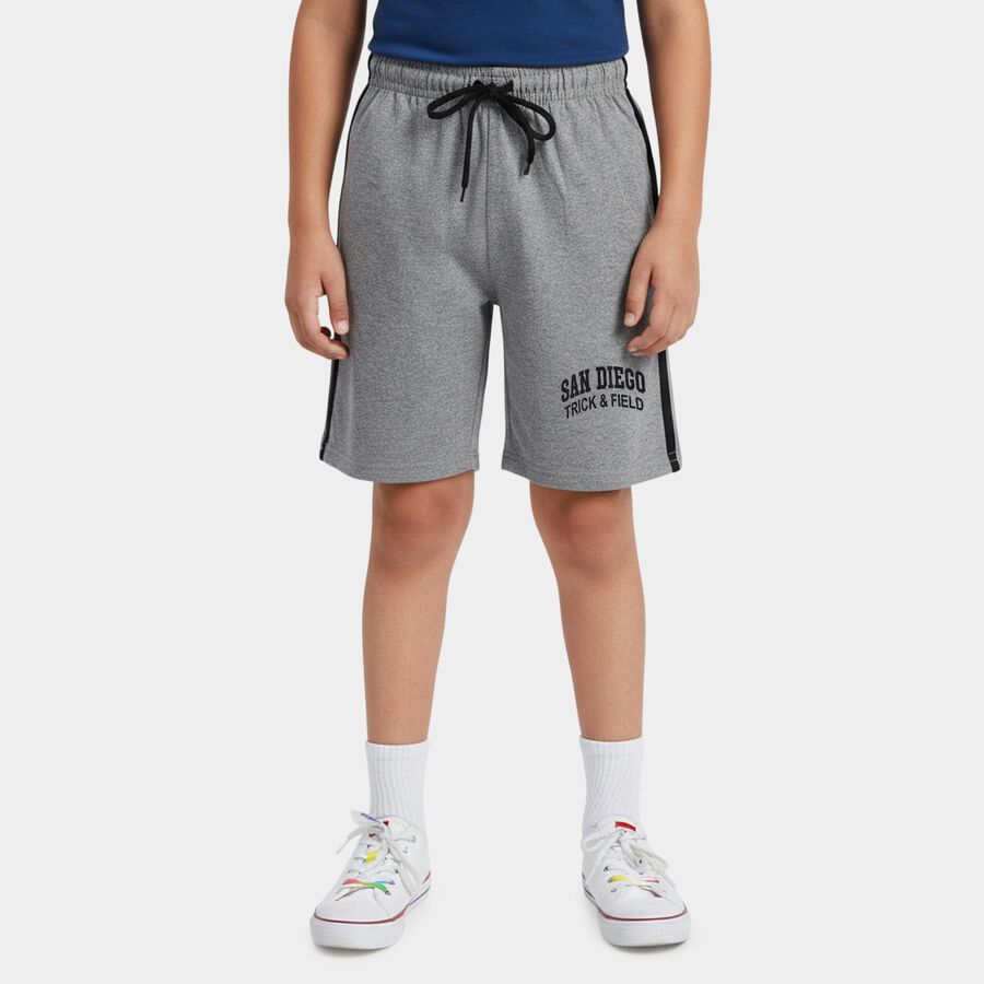 Boys Melange Mid Grey Regular Fit Printed Bermuda Shorts, Melange Mid Grey, large