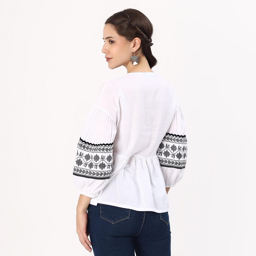 Women's Snow White Embroidered V Neck Bohemian Shirt, White, large