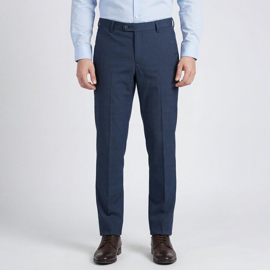 Men's Slim Fit Formal Trousers, गहरा नीला, large
