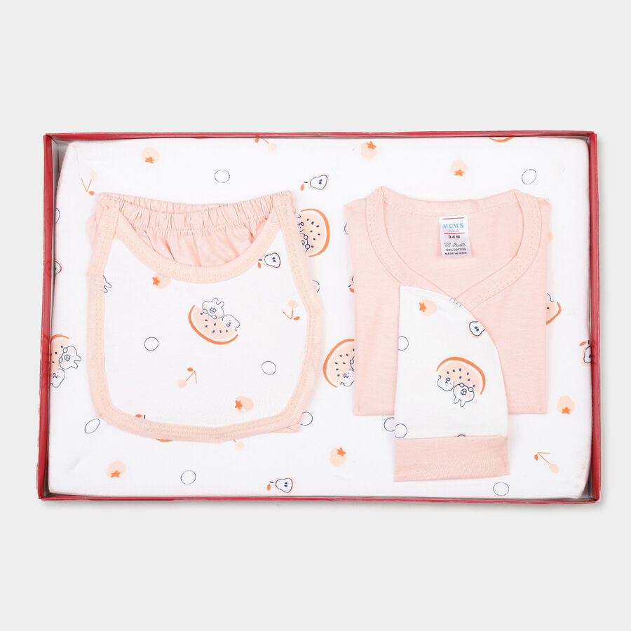 Infants Cotton Printed Baby Gift Set, Peach, large image number null
