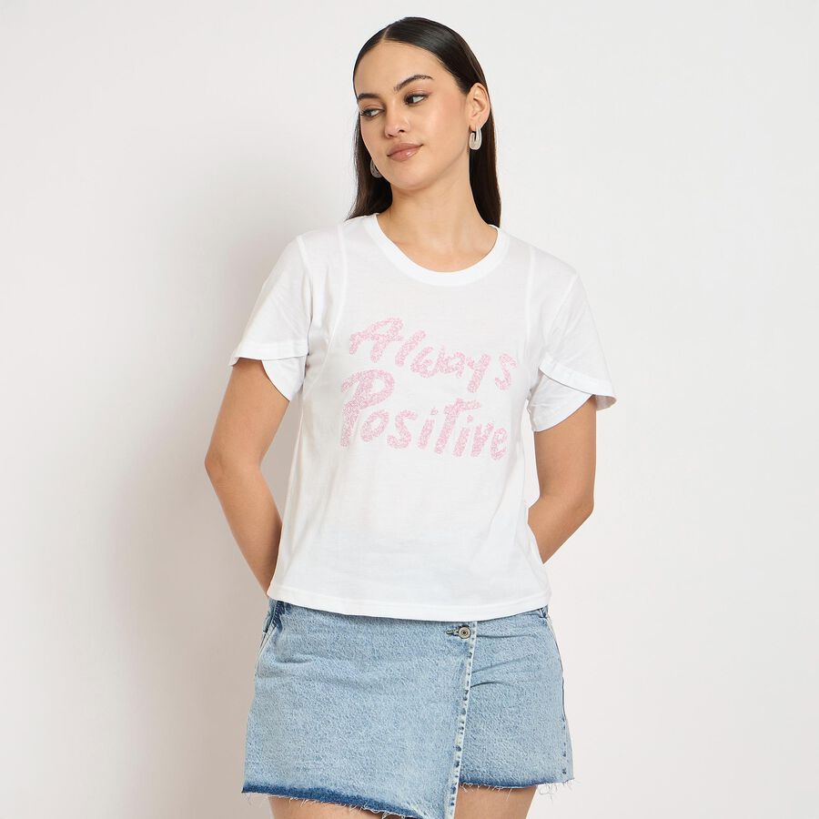 Ladies' 100% Cotton Round Neck T-Shirt , सफ़ेद, large image number null