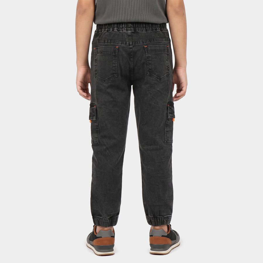 Boys Black Cargo Fit Washed Jeans, Black, large