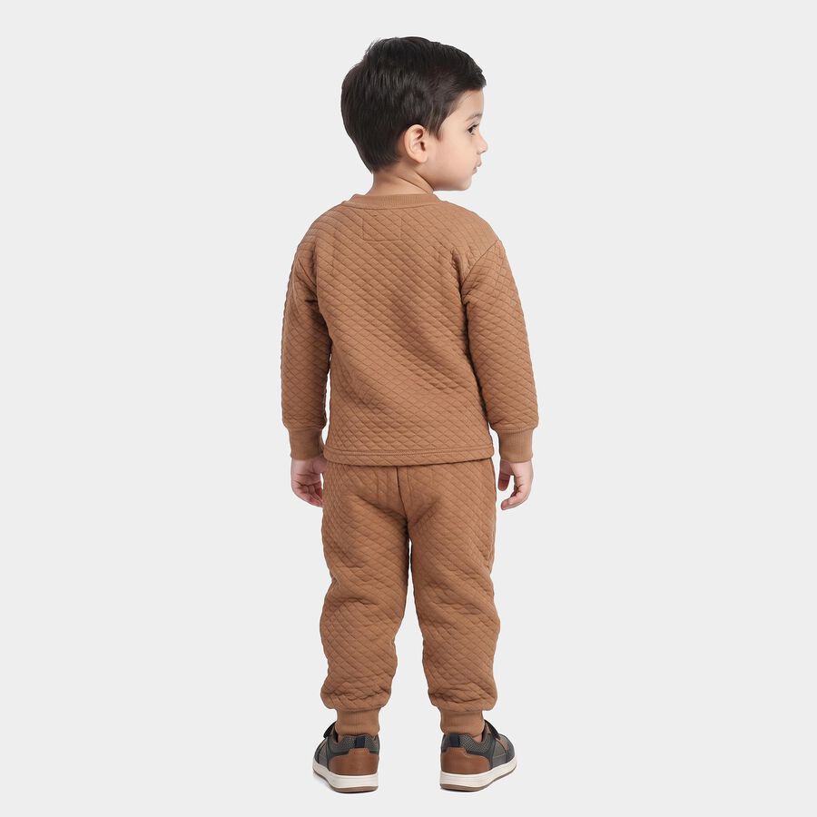 Boys Brown Round Neck Quilted Baba Suit, Brown, large