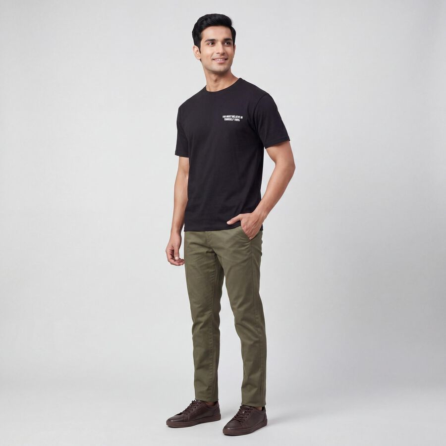 Men's Black Round Neck Minimalist T-Shirt, काला, large