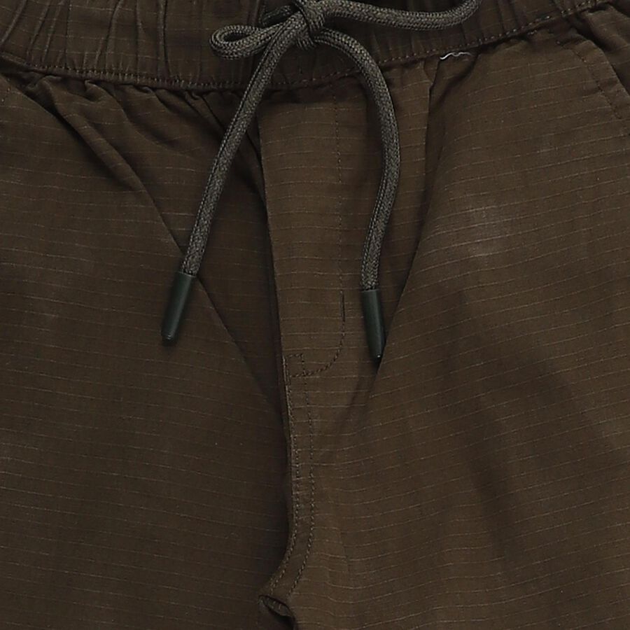 Boys' Dark Olive Green Cargo Fit Elastic Waist Trousers, ओलिव, large image number null