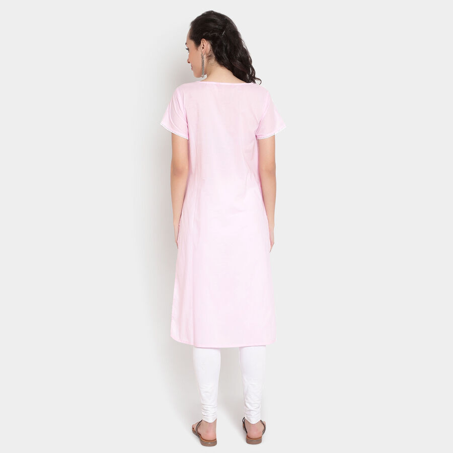 Cotton Embroidered Short Sleeves Kurta, Pink, large image number null