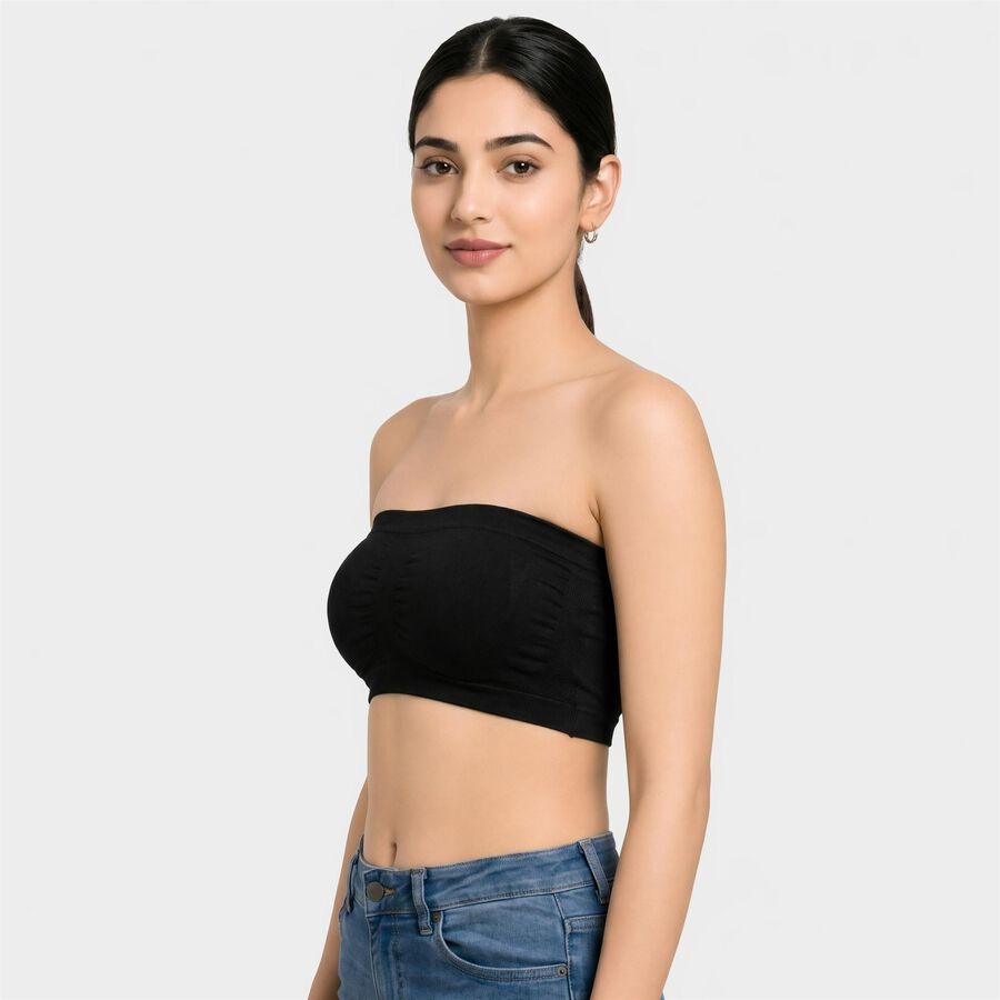 Women's Black Strapless Tube Bra, काला, large