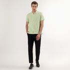 Men's Light Green Cotton Half Sleeve Cuban Collar Casual Shirt, हल्का हरा, small