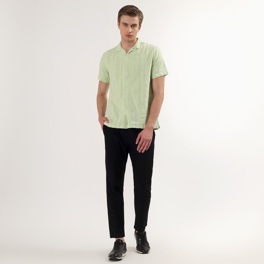 Men's Light Green Cotton Half Sleeve Cuban Collar Casual Shirt, हल्का हरा, large