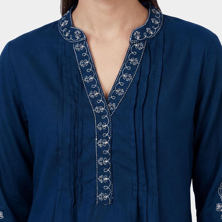 Women's Teal Notch Neck Printed Kurti, Teal Blue, large