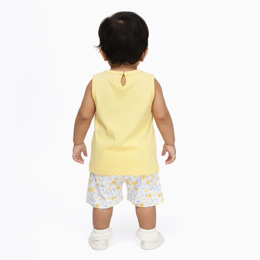 Infants' Light Yellow Cotton Sleeveless Top and Floral Shorts Set, Yellow, large image number null