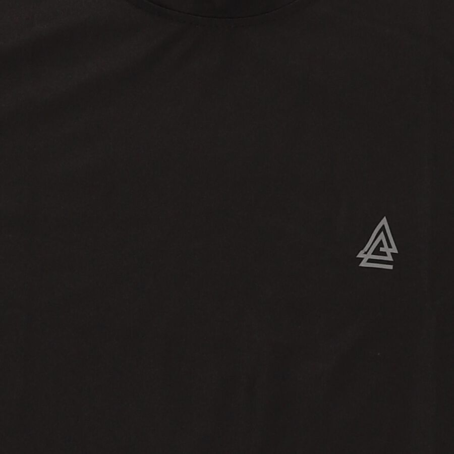 Boys Jet Black Round Neck Casual Half Sleeve T-Shirt, काला, large image number null