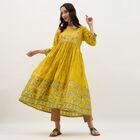 Women's Bright Mustard Yellow V-Neck Embroidered A-Line Kurta, Light Green, small image number null