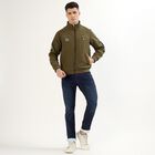 Men's Muted Olive Green High Neck Casual Bomber Jacket, Khaki, small image number null