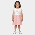 Girls' Pink Fit and Flare Rabbit Printed Frock, गुलाबी, small