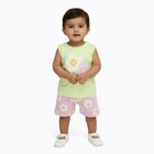 Infant Light Pastel Green Cotton Sleeveless Casual Shorts Set, Light Green, small
