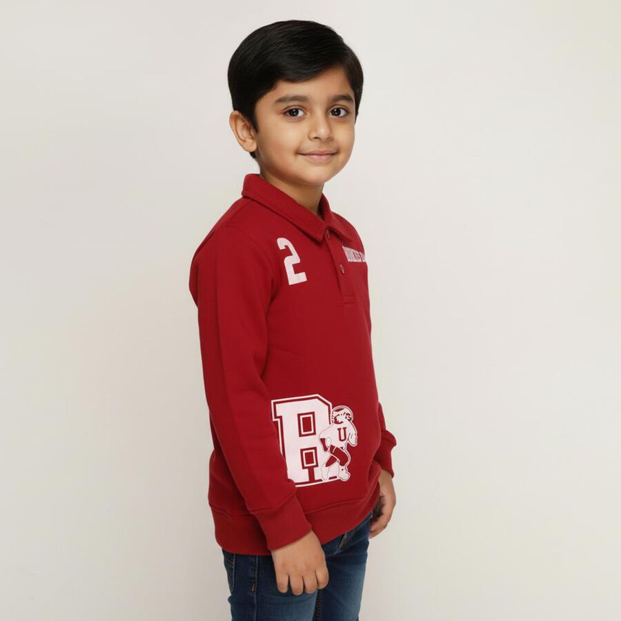 Boys Deep Maroon Polo Neck Casual Sweatshirt, मरून, large image number null