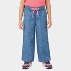 Girls Blue Wide Leg Drawstring Jeans, मध्यम नीला, small