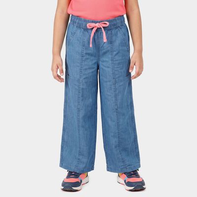 Girls Blue Wide Leg Drawstring Jeans