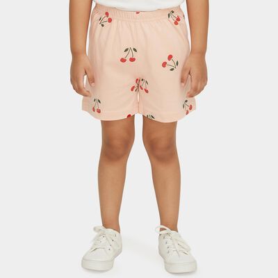 Girls' Light Pink Regular Fit Cherry Printed Shorts