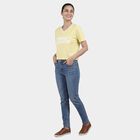Women's Yellow Cotton Round Neck Casual T-Shirt, पीला, small