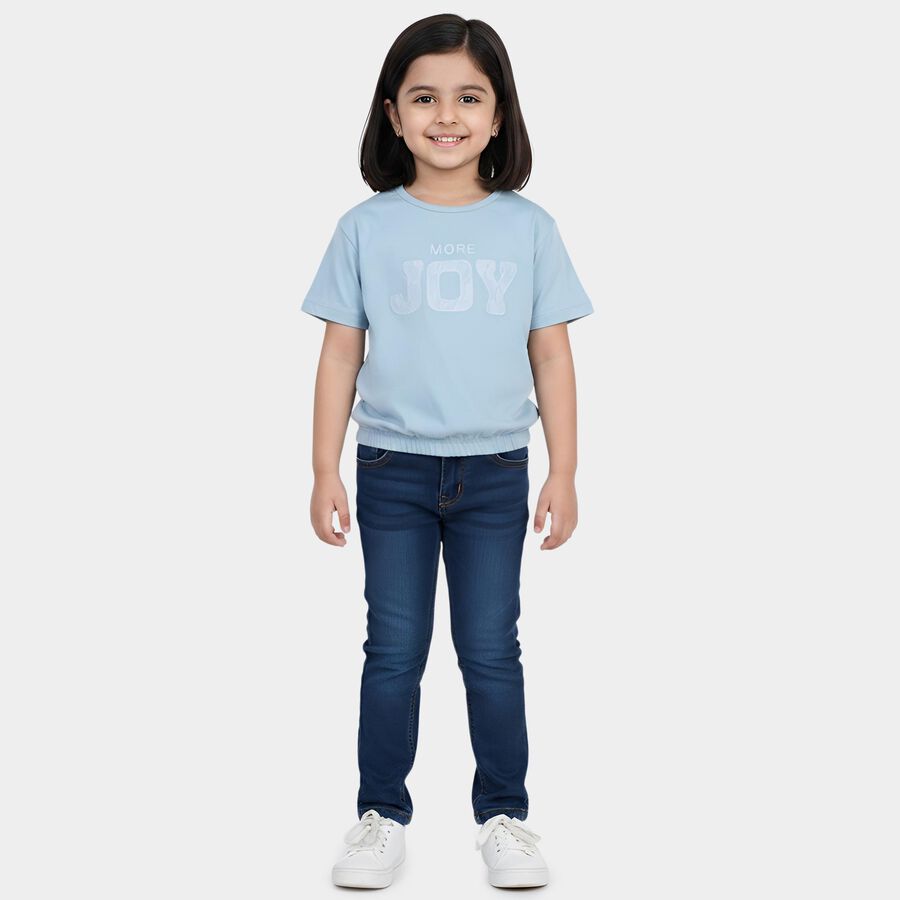 Girls Light Blue Cotton Casual T-Shirt, Light Blue, large
