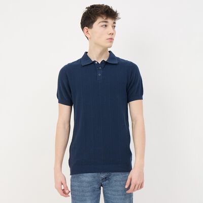Men's Midnight Blue Cotton Polo Collar Casual T-Shirt