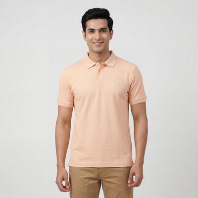 Men's Pink Cotton Collared Neck Casual T-Shirt