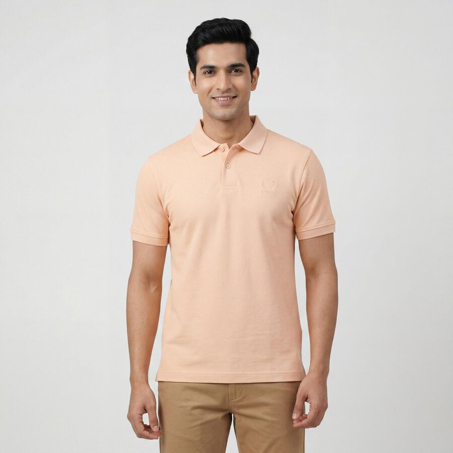 Men's Pink Cotton Collared Neck Casual T-Shirt, Light Pink, large