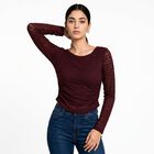 Women's Wine Round Neck Regular Top, वाइन, small