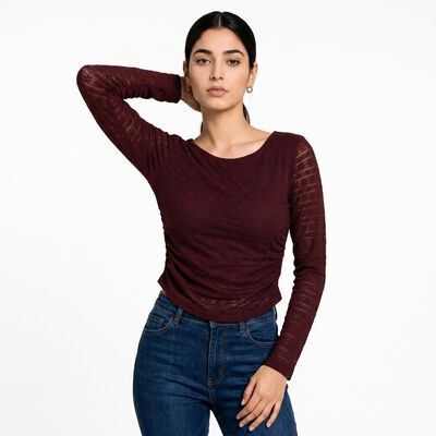 Women's Wine Round Neck Regular Top