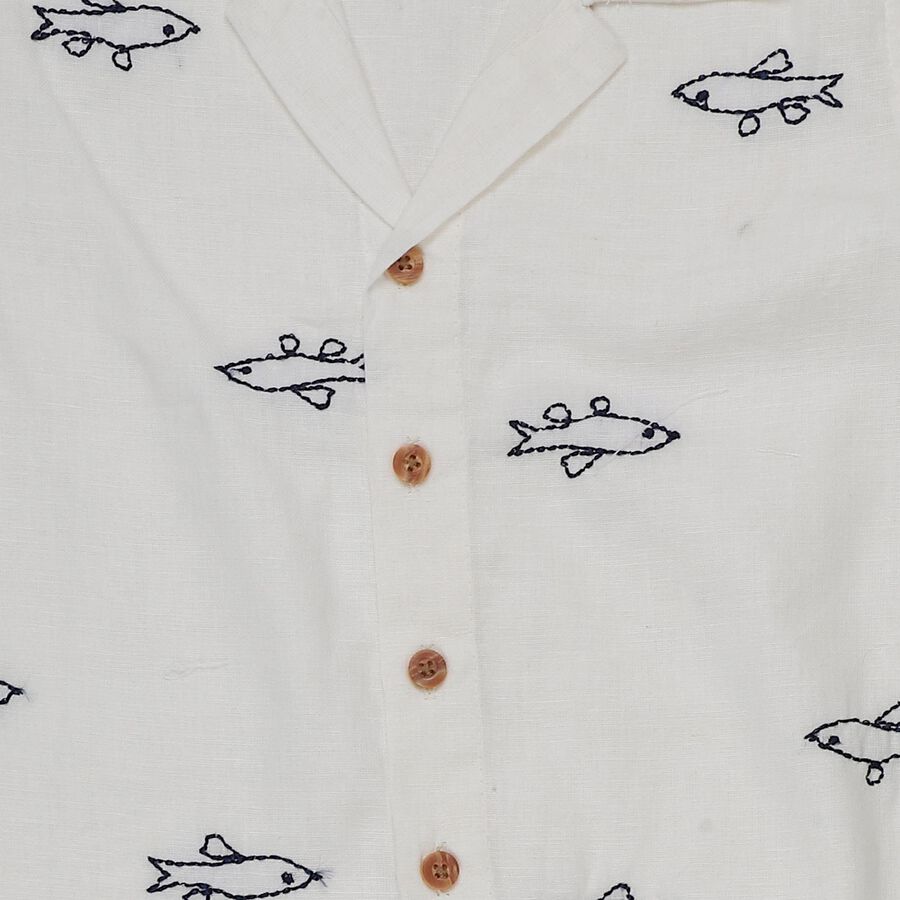 Boys White Cuban Casual Shirt, White, large