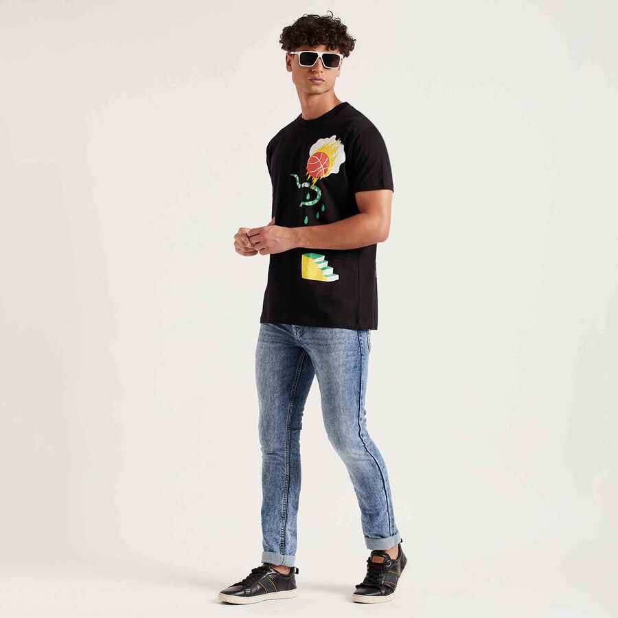 Cotton Round Neck T-Shirt, Black, large image number null