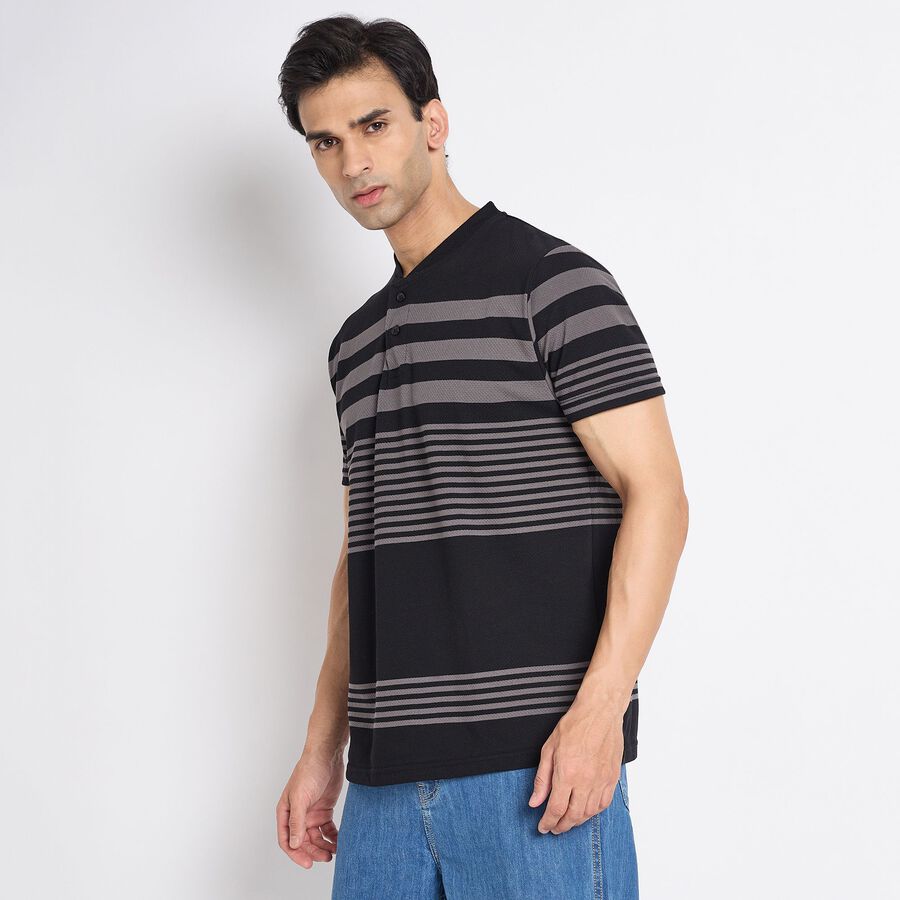 Men's Henley Half Sleeves T-Shirt, Black, large image number null